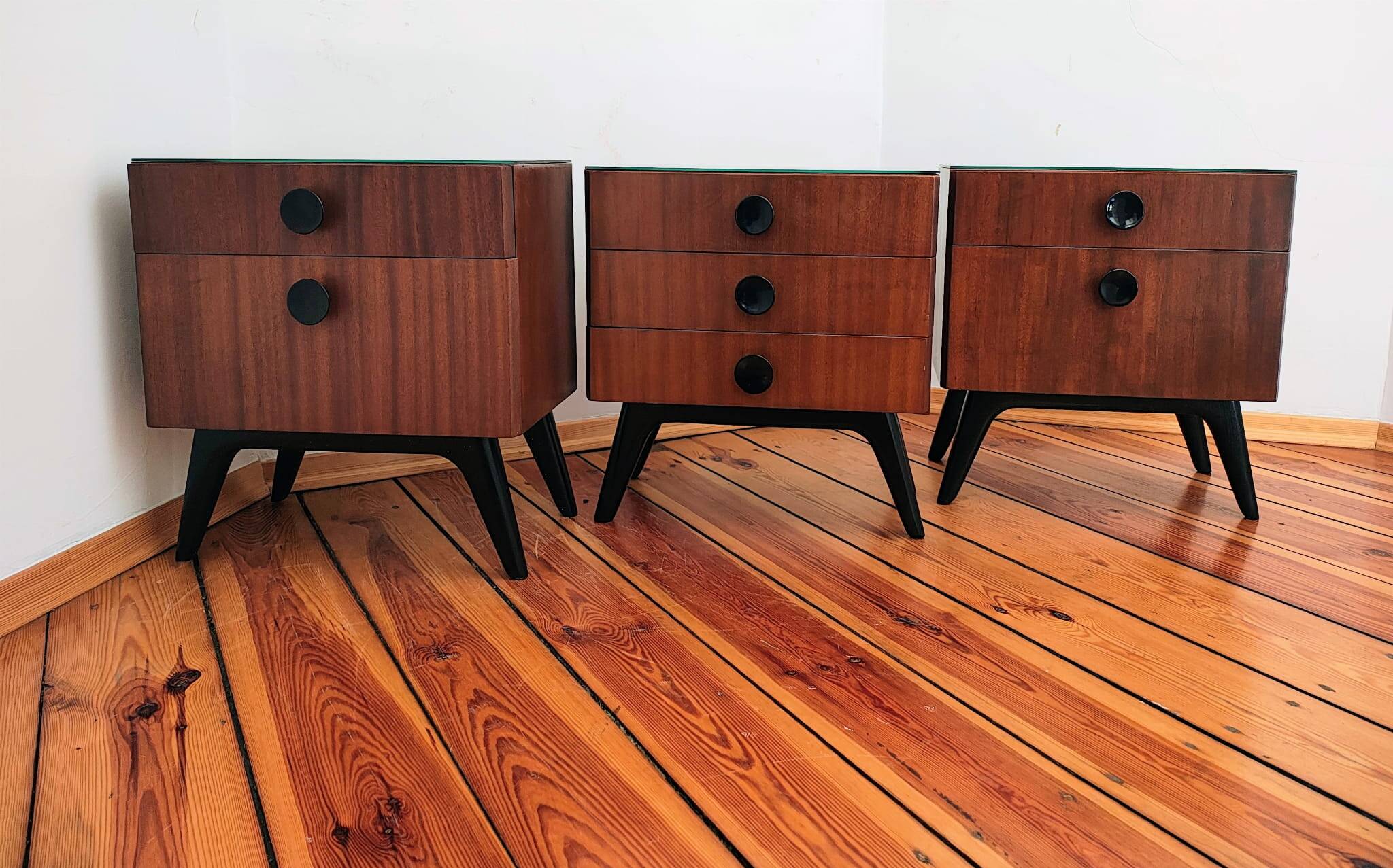 Czechoslovakian Nightstands by J. Halabala for UP Závody, 1950s, Set of 3