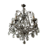 Antique cage chandelier with rock crystal pendants
