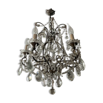 Antique cage chandelier with rock crystal pendants