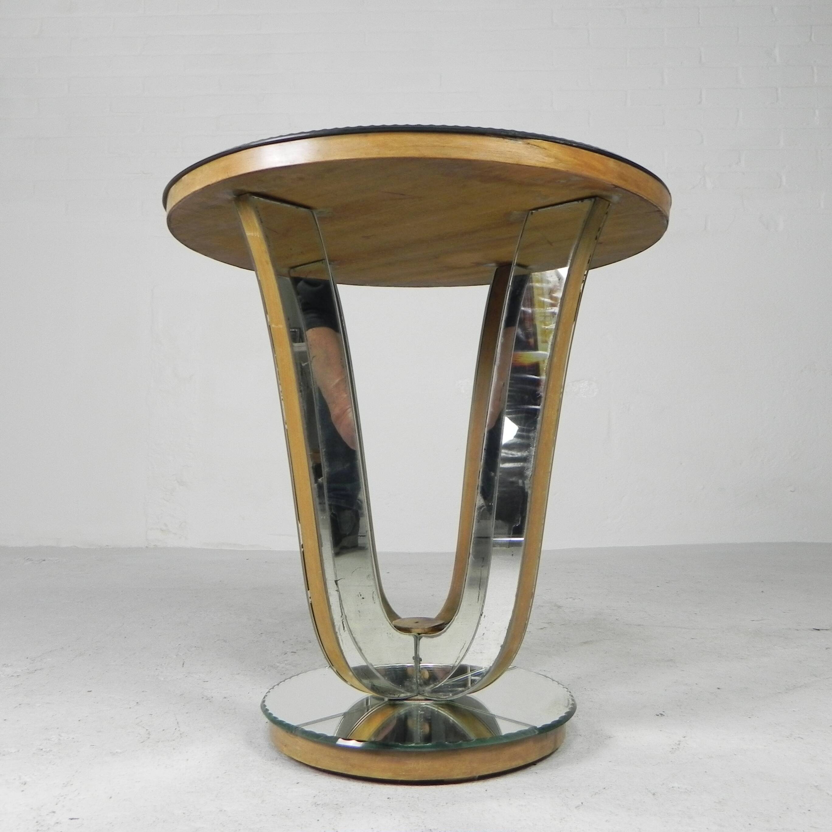 Art Deco coffee table, side table, with mirror glass and walnut veneer, 1930s