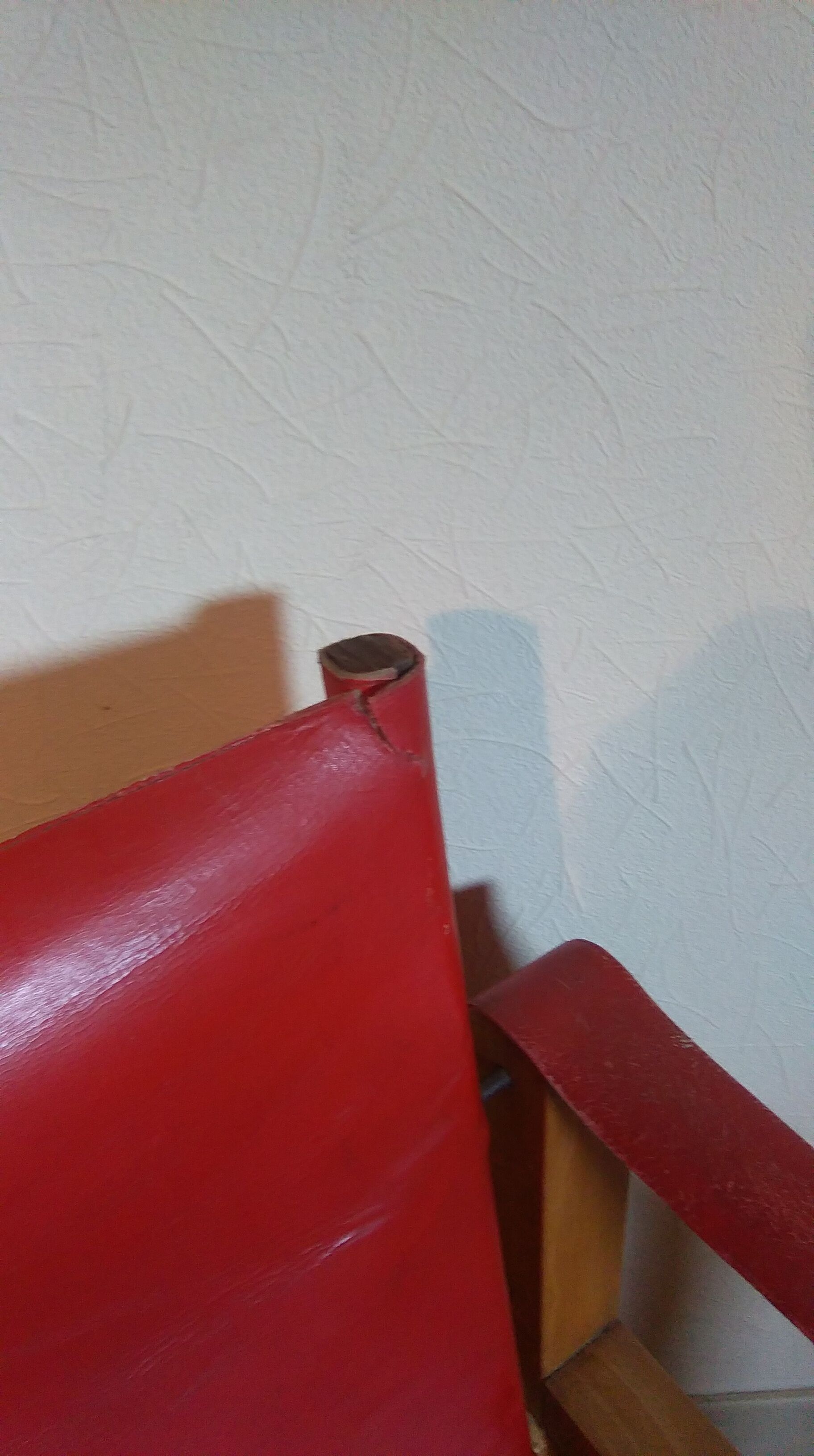 Wood and red leather armchair 60