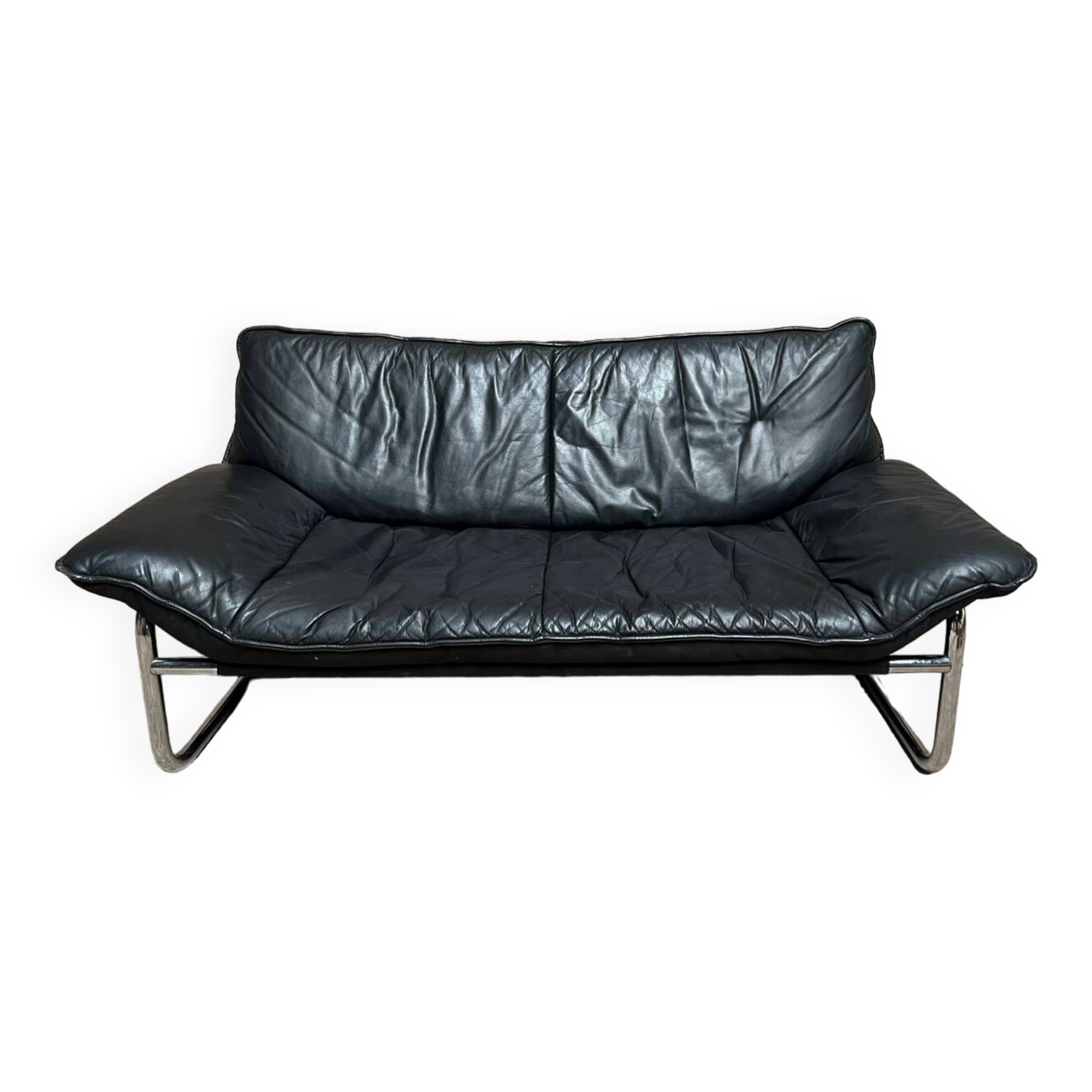 Vintage sofa by Johan Bertil Häggström for Ikéa in leather and chrome metal 1970