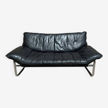 Vintage sofa by Johan Bertil Häggström for Ikéa in leather and chrome metal 1970