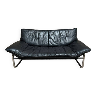 Vintage sofa by Johan Bertil Häggström for Ikéa in leather and chrome metal 1970