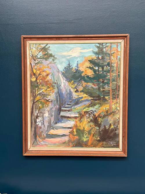 Huile sur toile suédoise du milieu du siècle – “Fjälltrappor” par Einar Johanssen