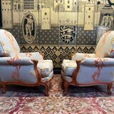 Paire de fauteuils bergères de style Louis XV