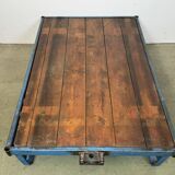 Grand chariot table basse industrielle bleue, 1960
