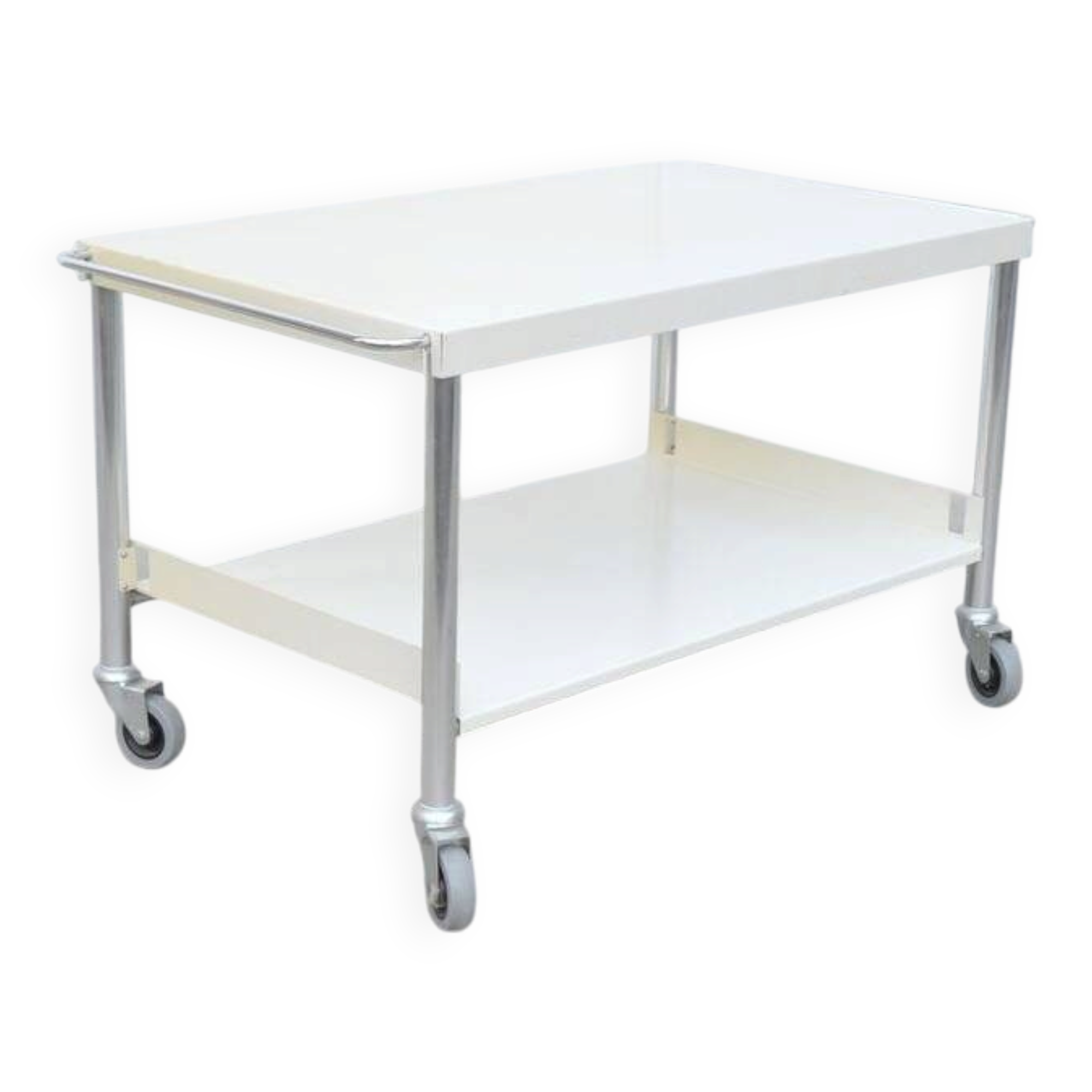 White lacquered metal & chrome serving trolley, 1960s