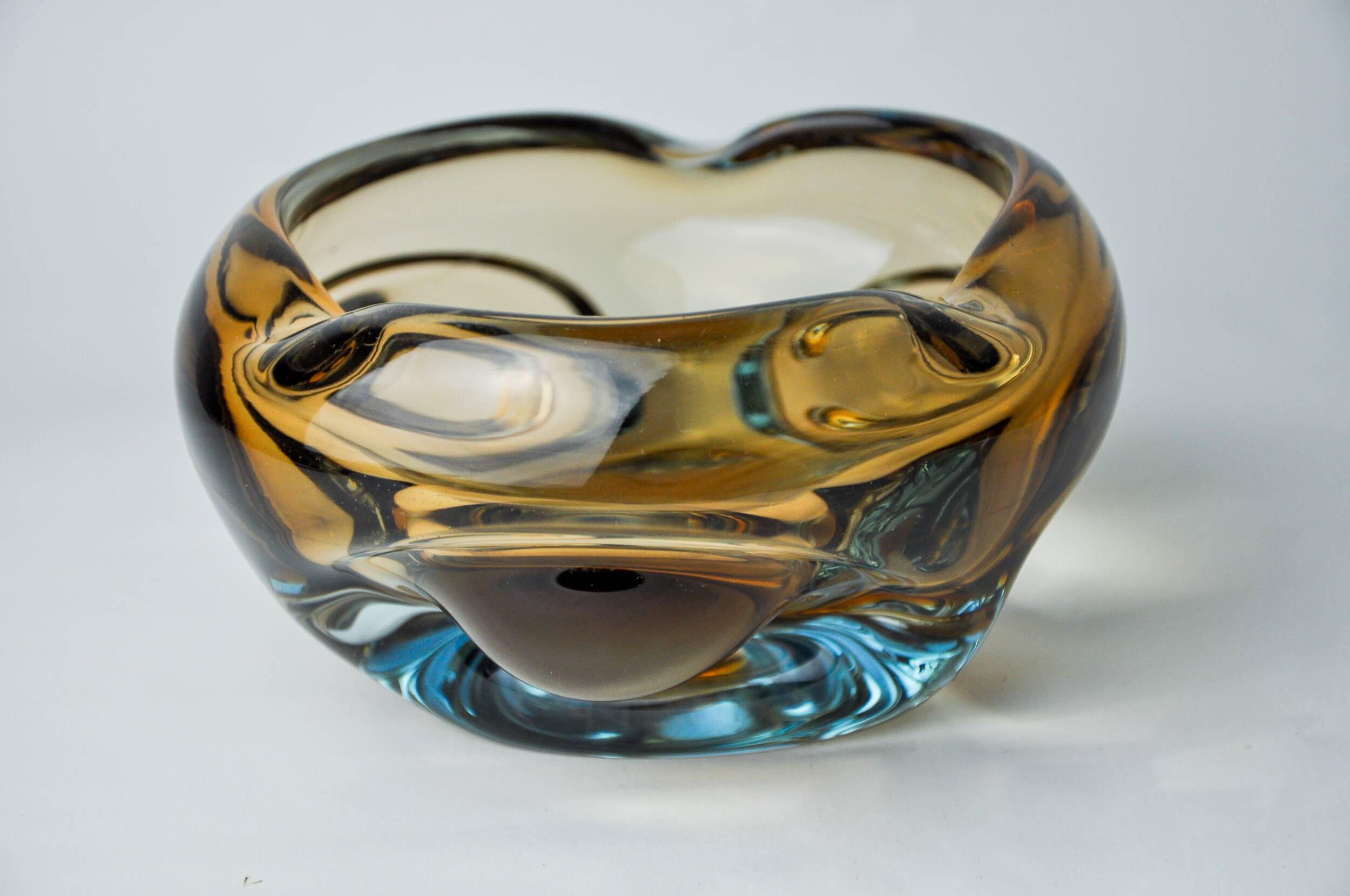 Cendrier Sommerso marron et bleu par Seguso, verre de Murano, Italie, 1970