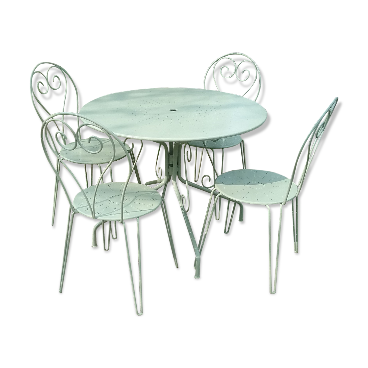 Green wrought iron garden furniture