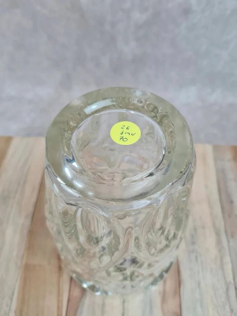 Thick vintage glass vase from the 70s – geometric design