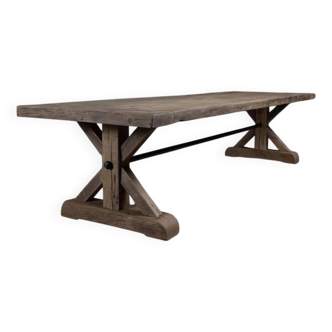 Table de ferme en chêne massif ancien pieds Etoile - longueur 200 cm
