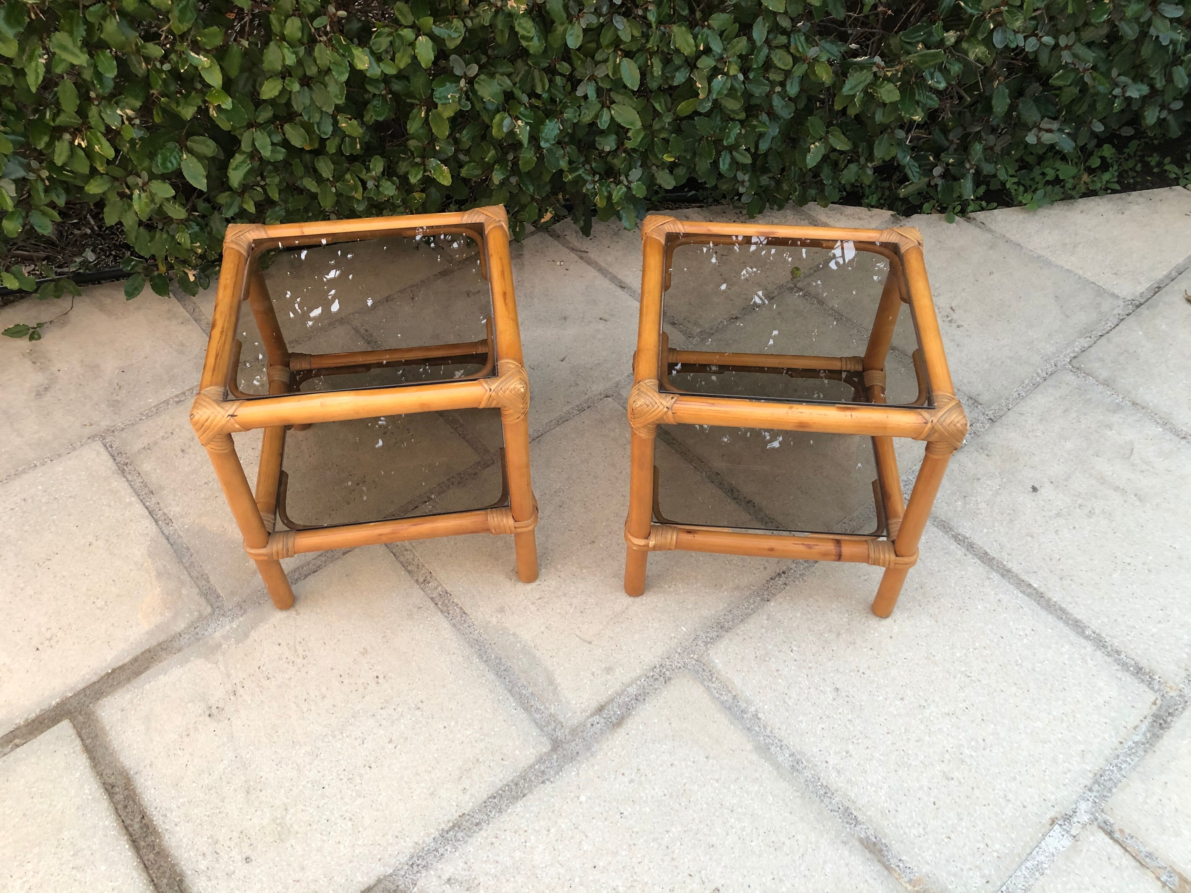 Pair of rattan bedsides