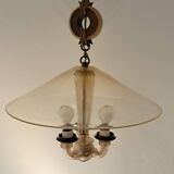 Lustre à 3 feux en verre de Murano et laiton doré  1940.