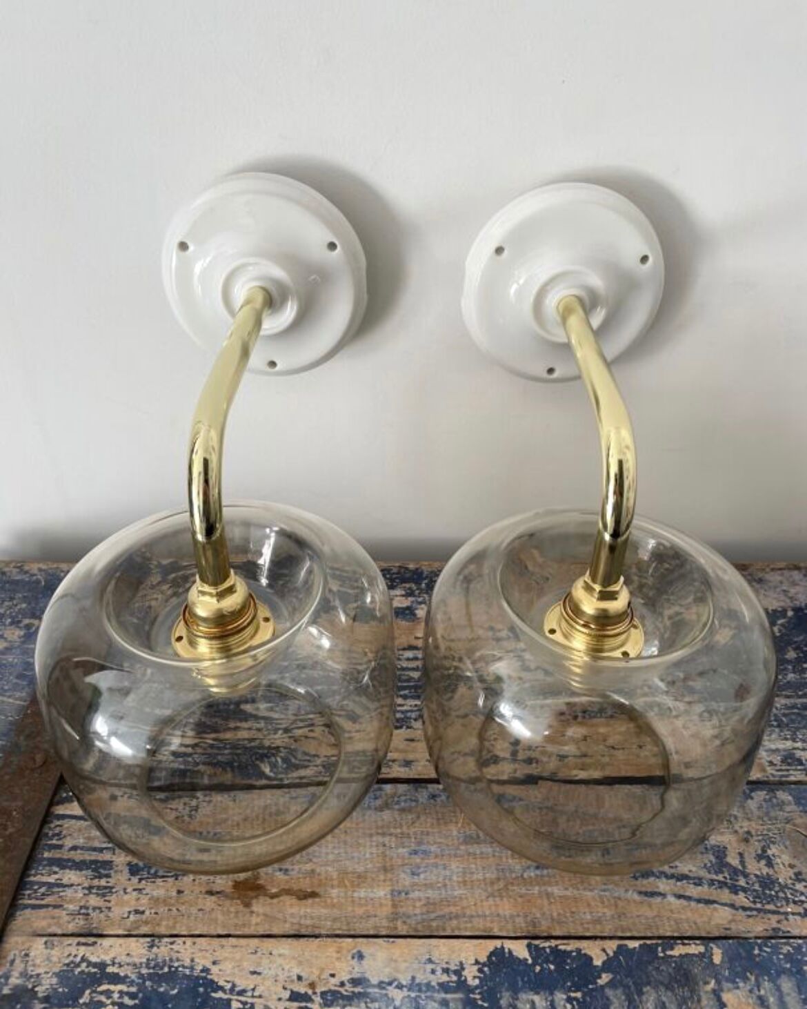 Pair of vintage smoked glass wall lights