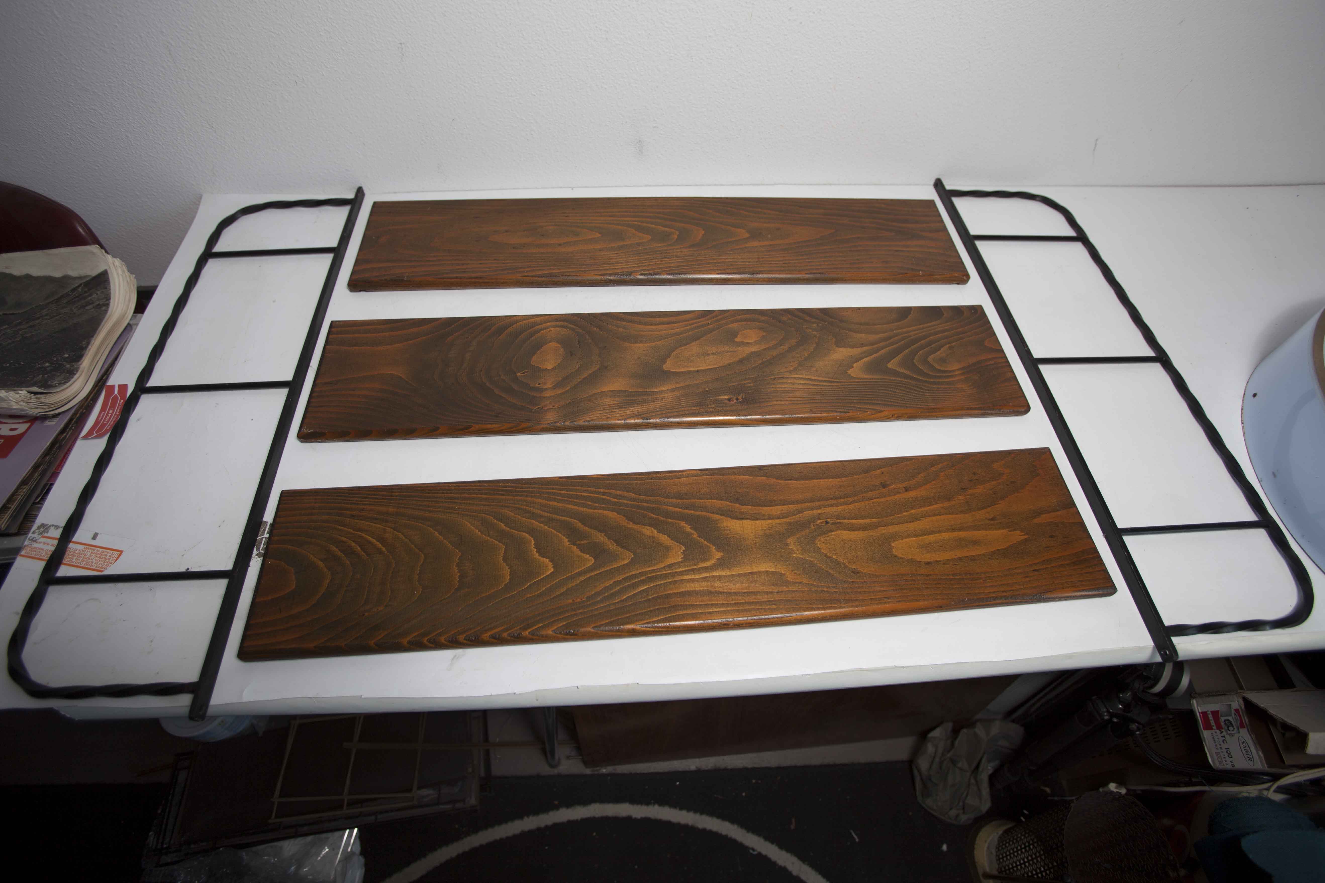 Wall shelf string 1960 3 solid wood tops black and brown