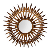 Vintage sun mirror in patinated gold metal – Spain 1950s / 60s