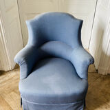 Paire de fauteuils crapauds Napoleon III tapisserie bleue - France 19eme siècle