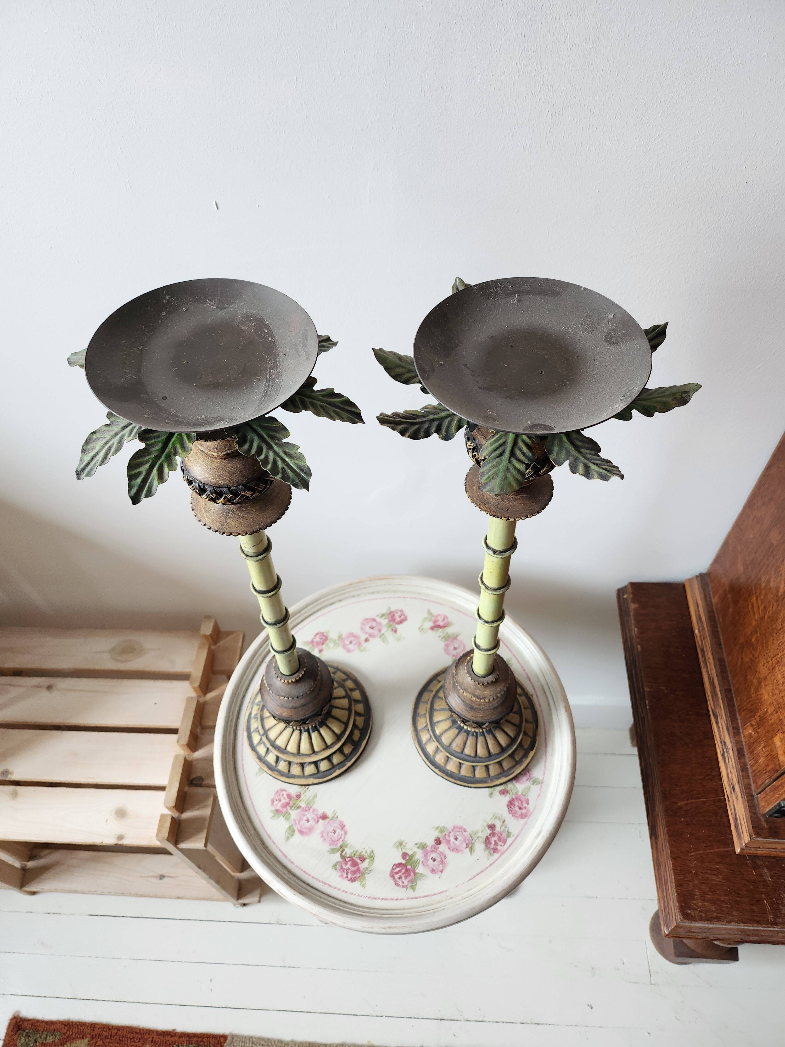 Wooden palm lamp bases or candle holders