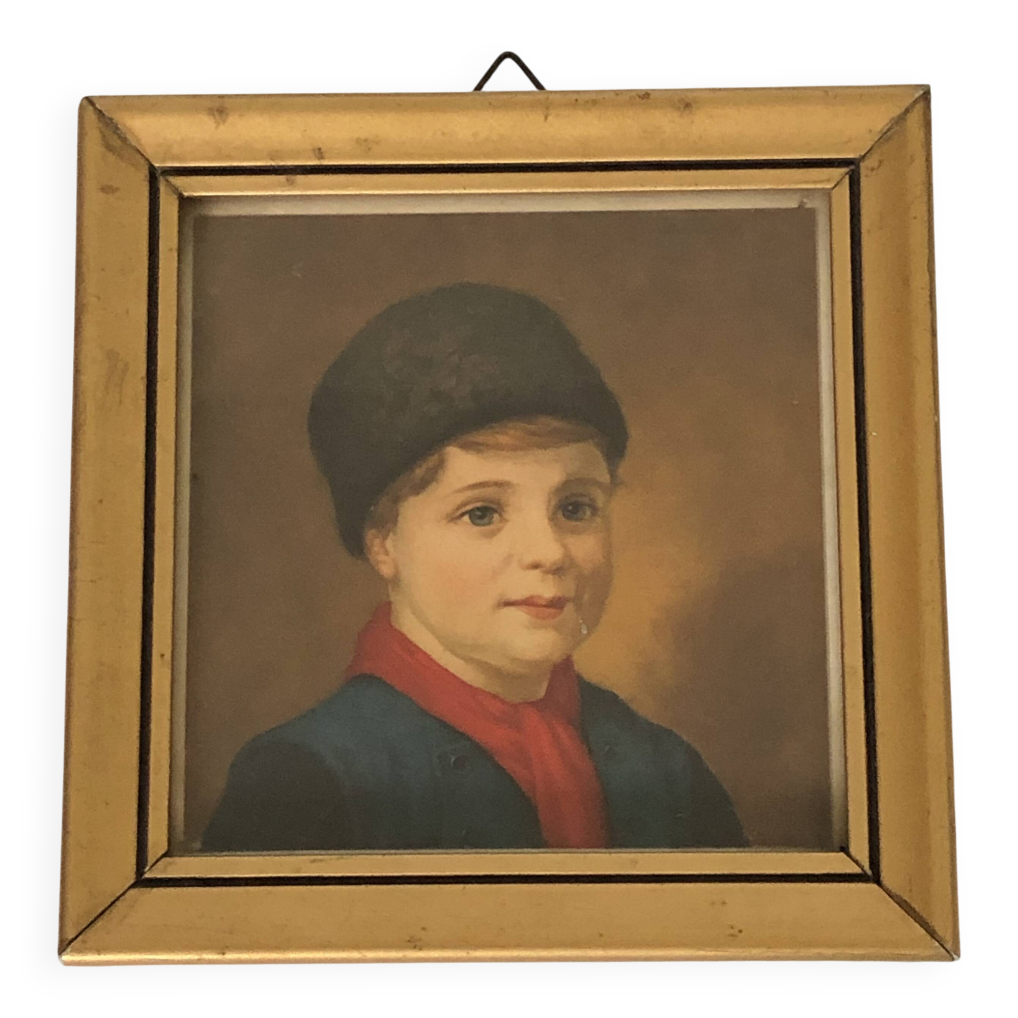 Old portrait under glass - gilded wooden frame
