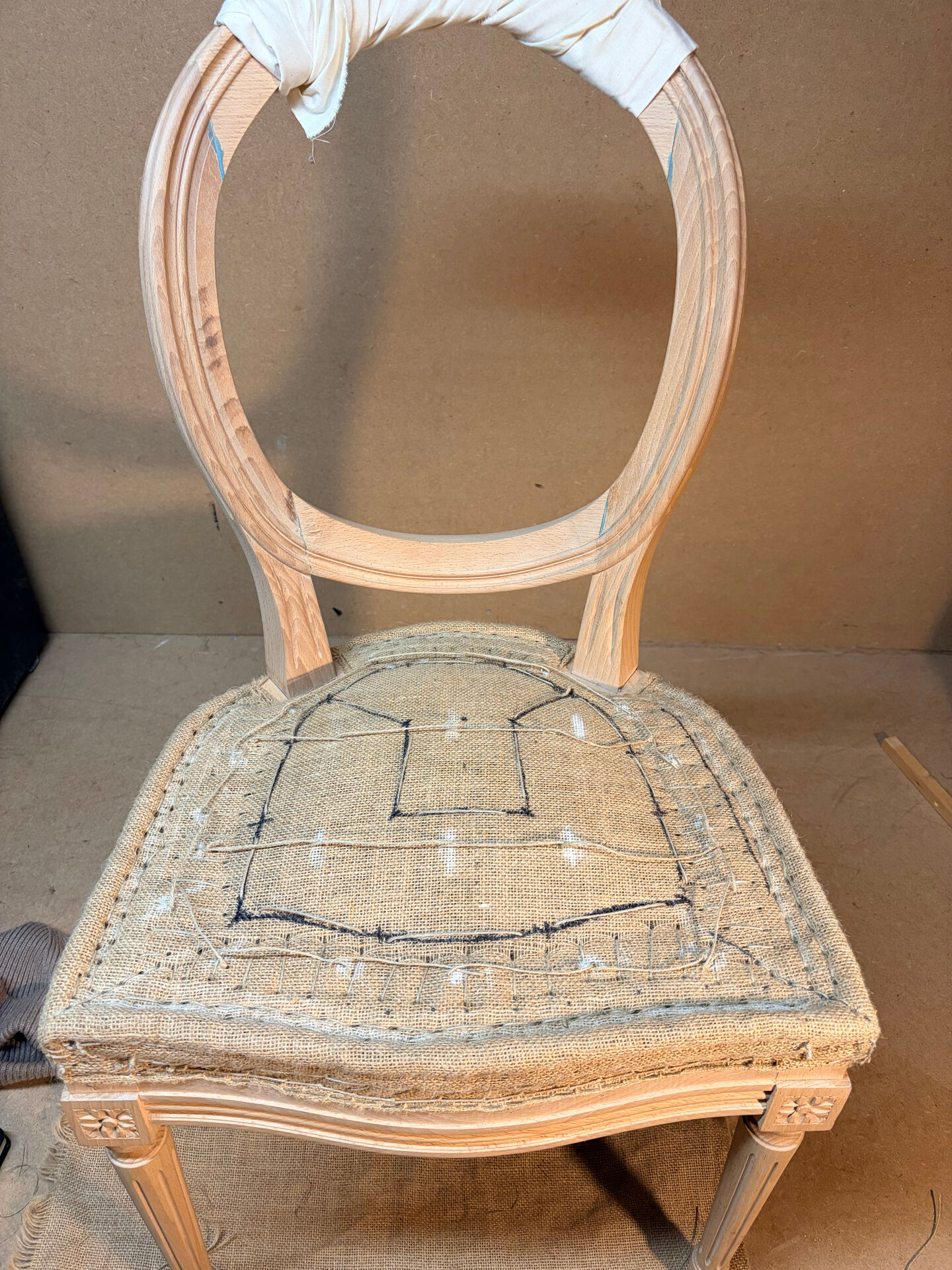 Louis XVI medallion chair, solid beech, unique traditional piece.
