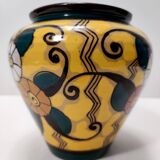Futurist Yellow Glazed Earthenware Vase with Floral Motifs, Italy