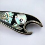 Fish letter opener, abalone shell & alpaca, Mexico, 1980s