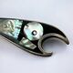 Fish letter opener, abalone shell & alpaca, Mexico, 1980s