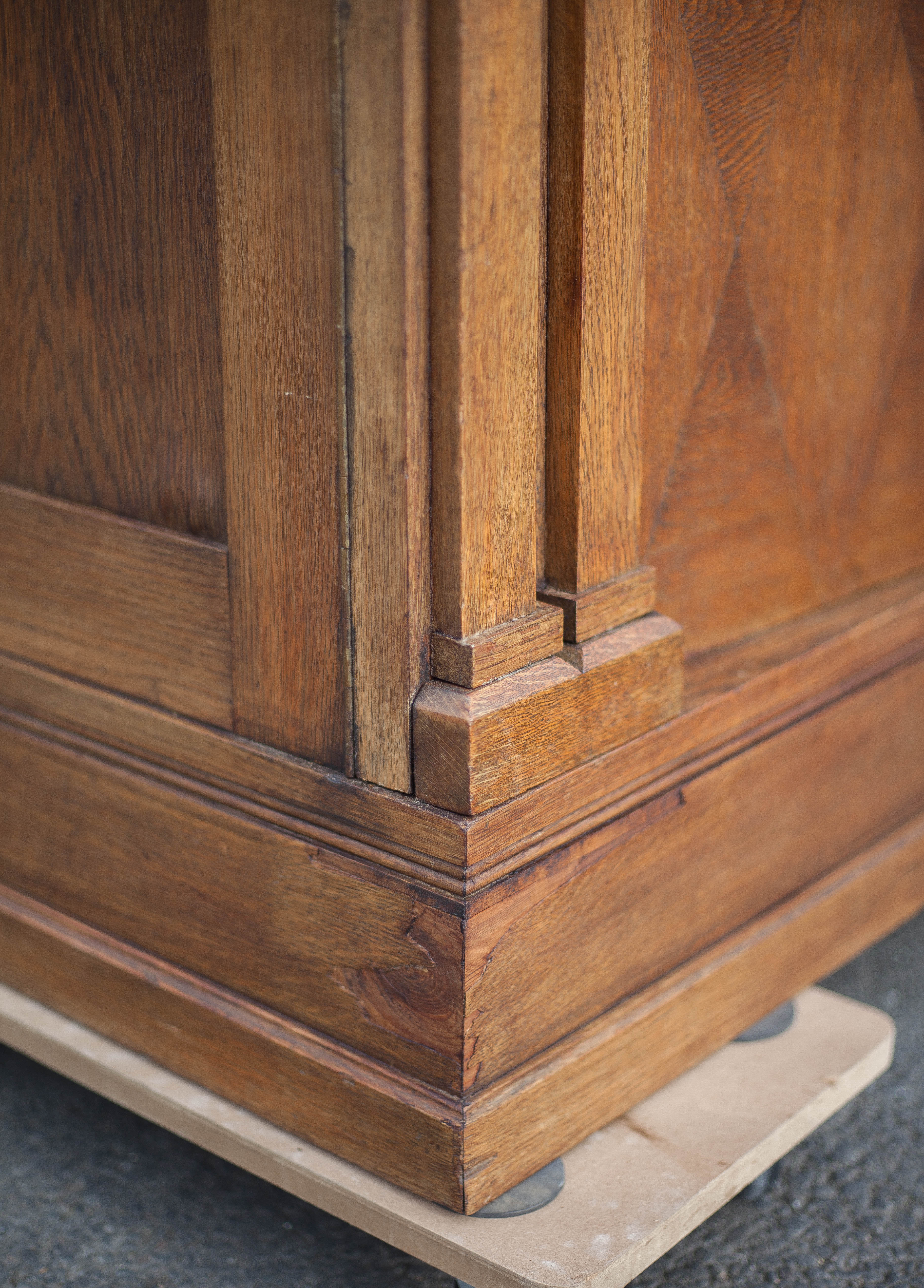 Bookcase carved wood 3 old doors, bookcase window beveled