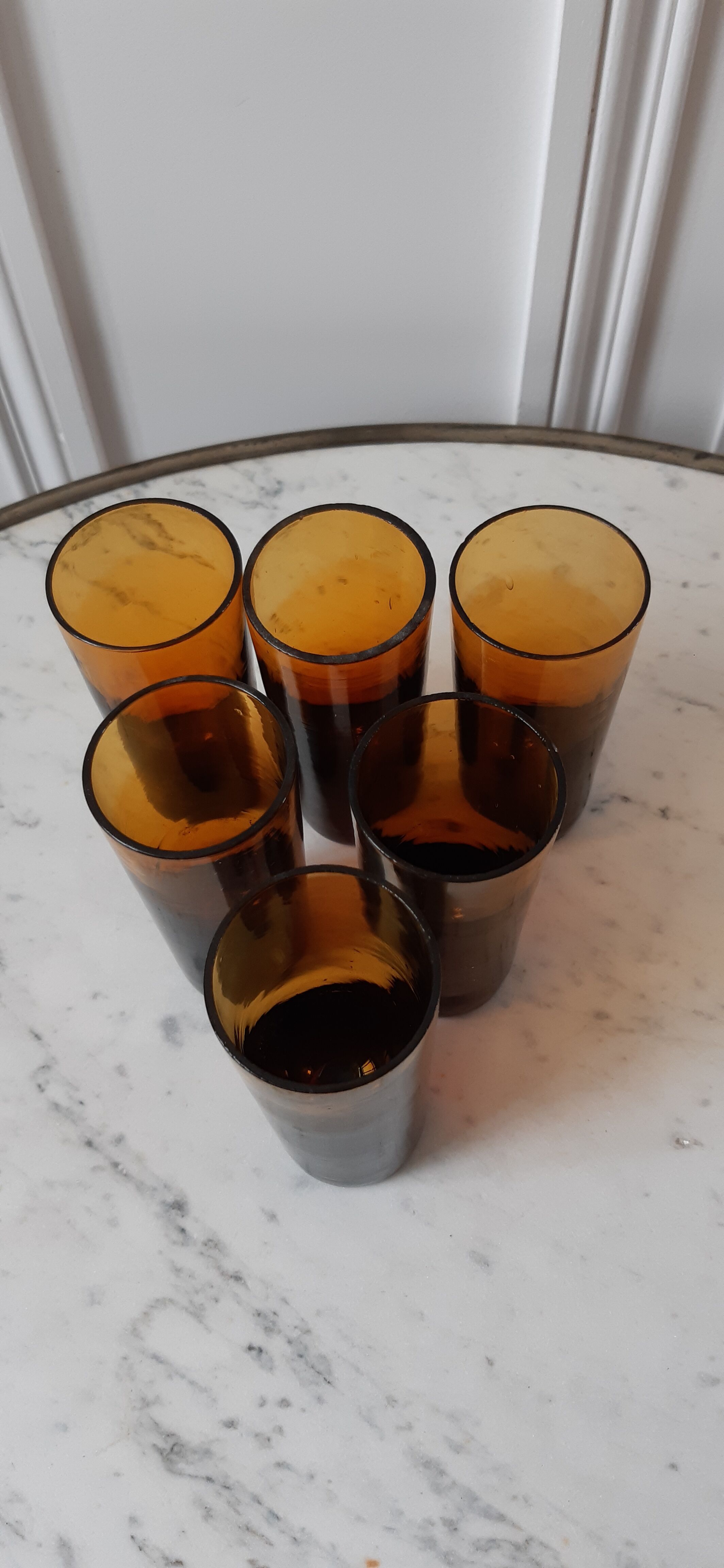 Set of 6 amber glasses with thick bottom 60s-70s