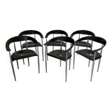 Set of 6 vintage arper chrome leather chairs