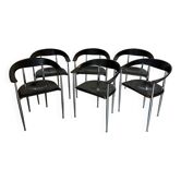 Set of 6 vintage arper chrome leather chairs
