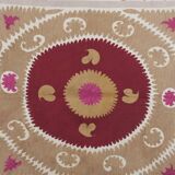 Vintage Suzani Pastel Tablecloth - Uzbek Embroidery Wall Hanging Decor