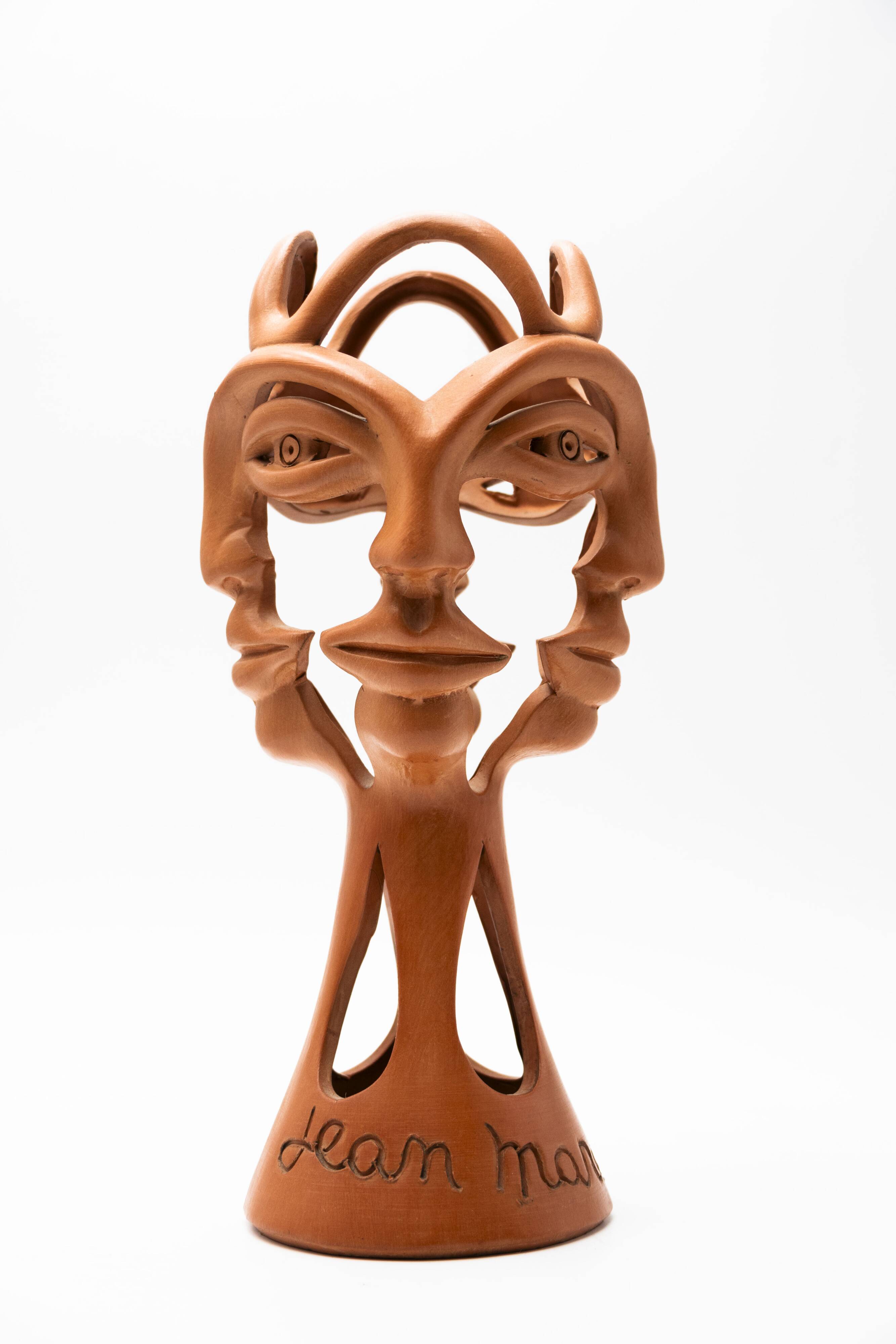 Terracotta sculpture by Jean Marais, the 3 faces, 1970