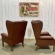 Pair of 1970s Chesterfield wingback chairs in brown leather