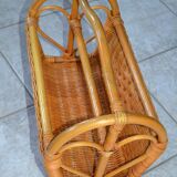 Vintage woven rattan magazine rack