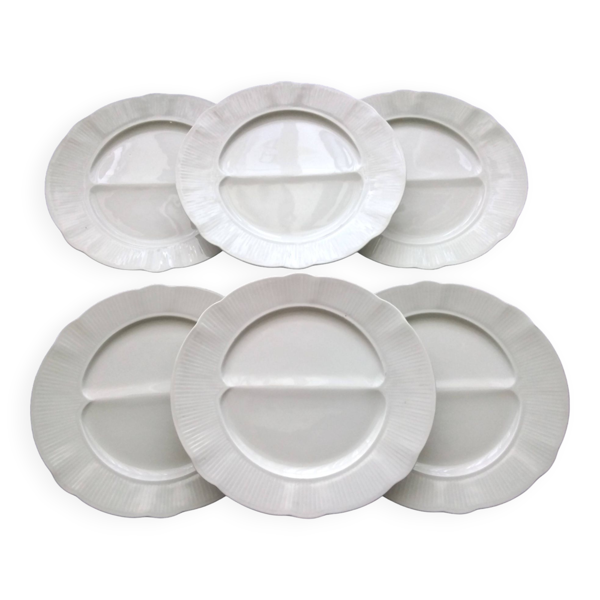 6 pillivuyt white porcelain asparagus plates