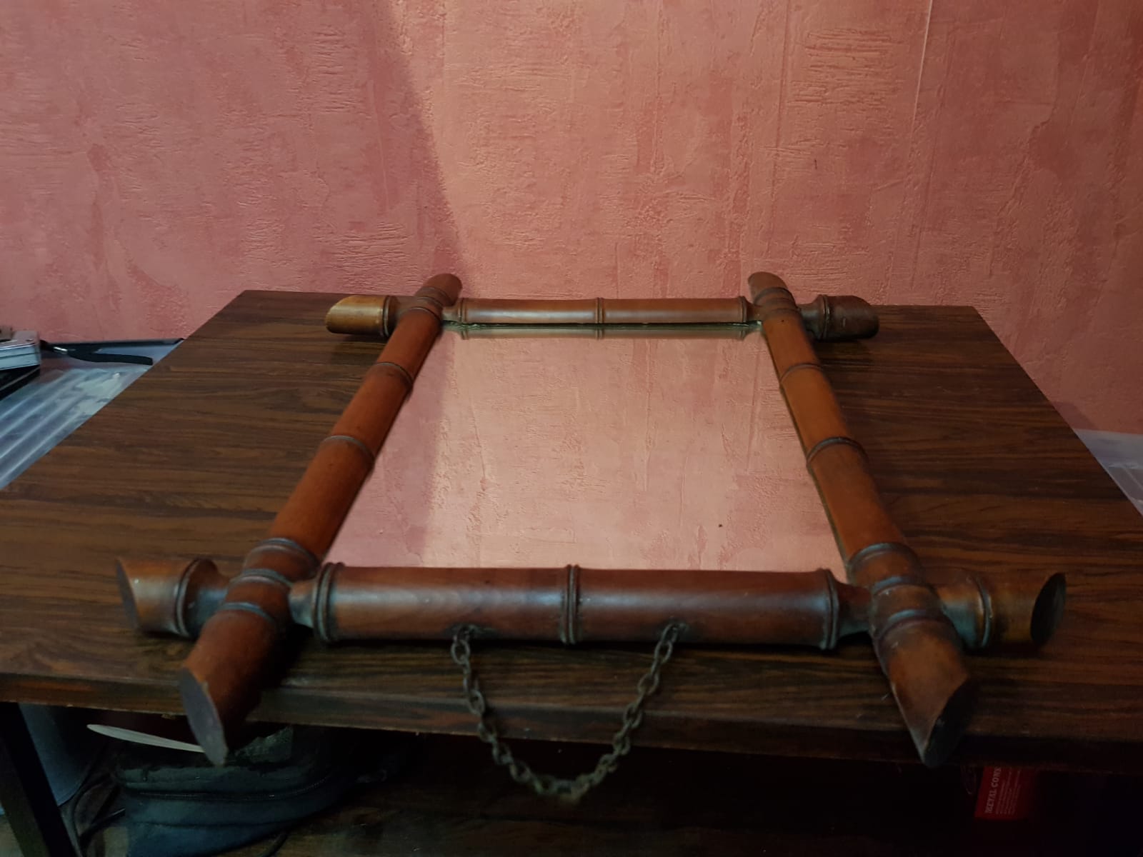 Old wooden mirror bamboo style decoration 38x45 vintage