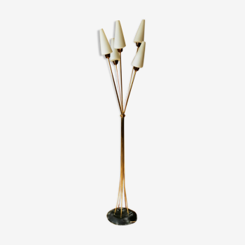 Lampadaire vintage 5 branches avec verre tulipe