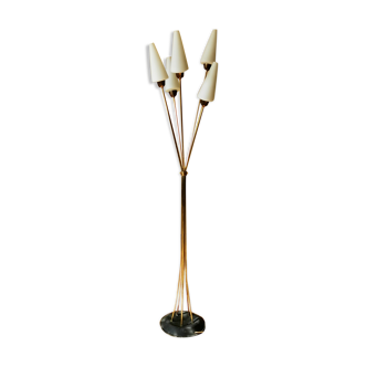 Lampadaire vintage 5 branches avec verre tulipe
