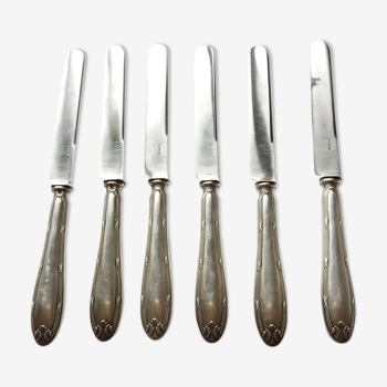 Six cheese knives or fruit knives in silver metal