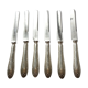 Six cheese knives or fruit knives in silver metal