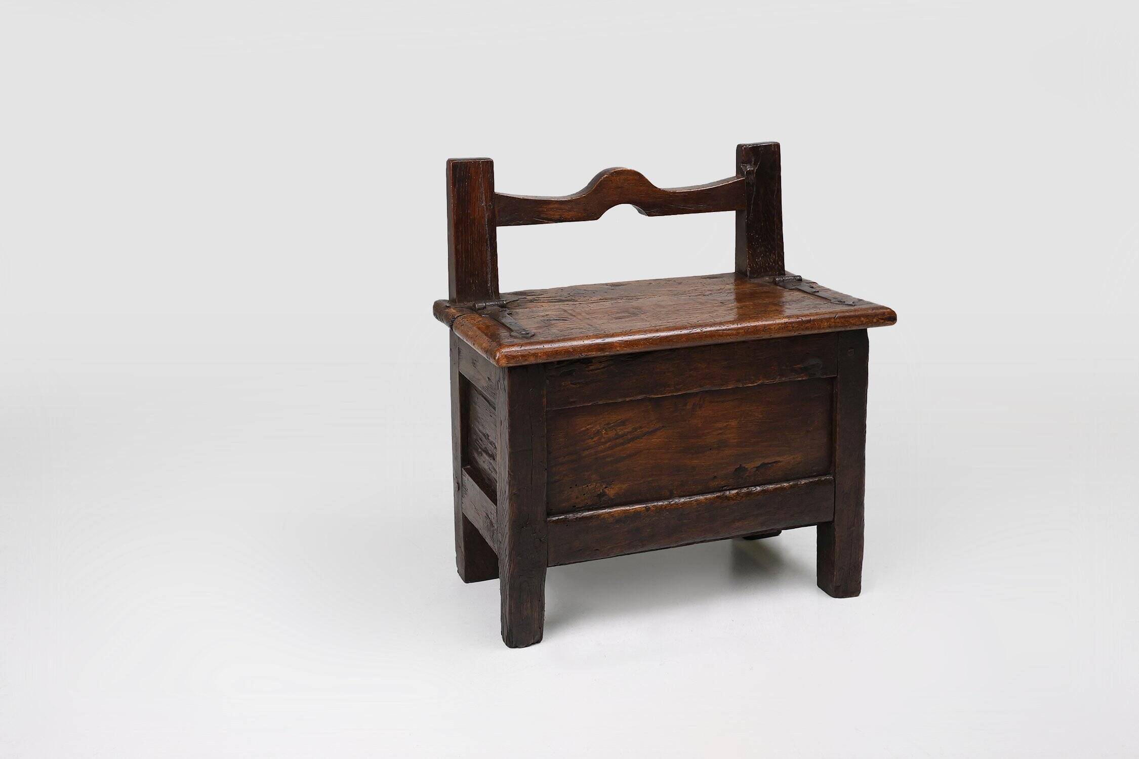 Antique French Wooden Stool with Storage