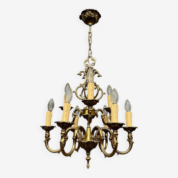 Rococo chandelier, solid gilded bronze