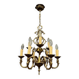 Rococo chandelier, solid gilded bronze