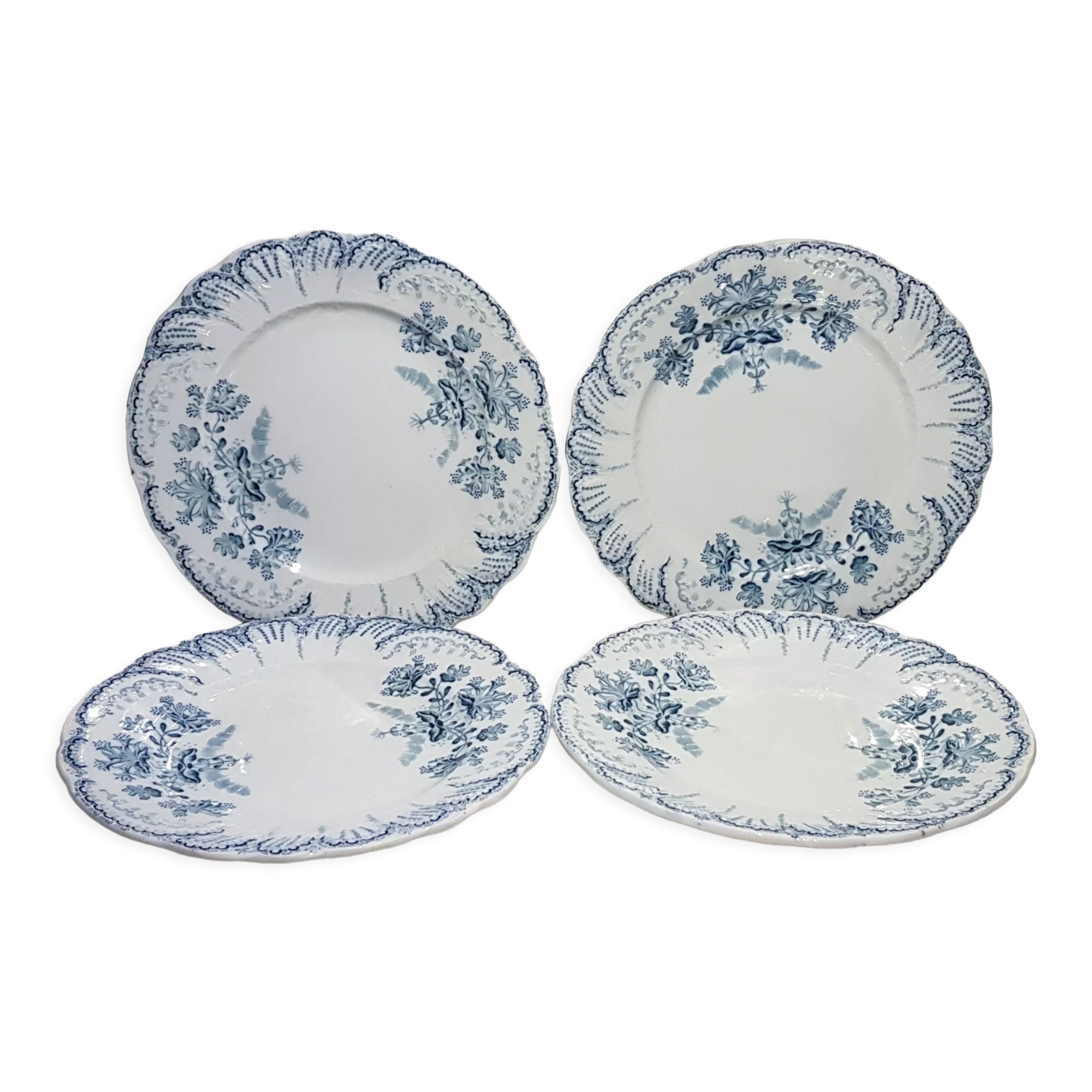 Set of 4 dessert plates in earthenware of St Amand model Regency, iron earth