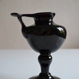 Lampe à huile signée Biot verre soufflé bullé aubergine
