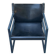 Postmodern lounge chair in black saddle leather and midnight blue wood, 1980.