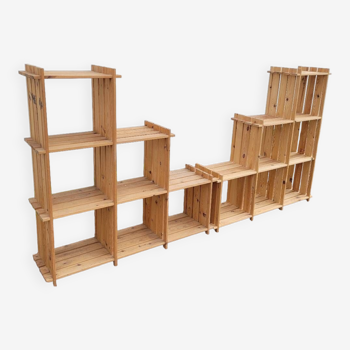 Pair of vintage pine "staircase" bookcases - 1970s