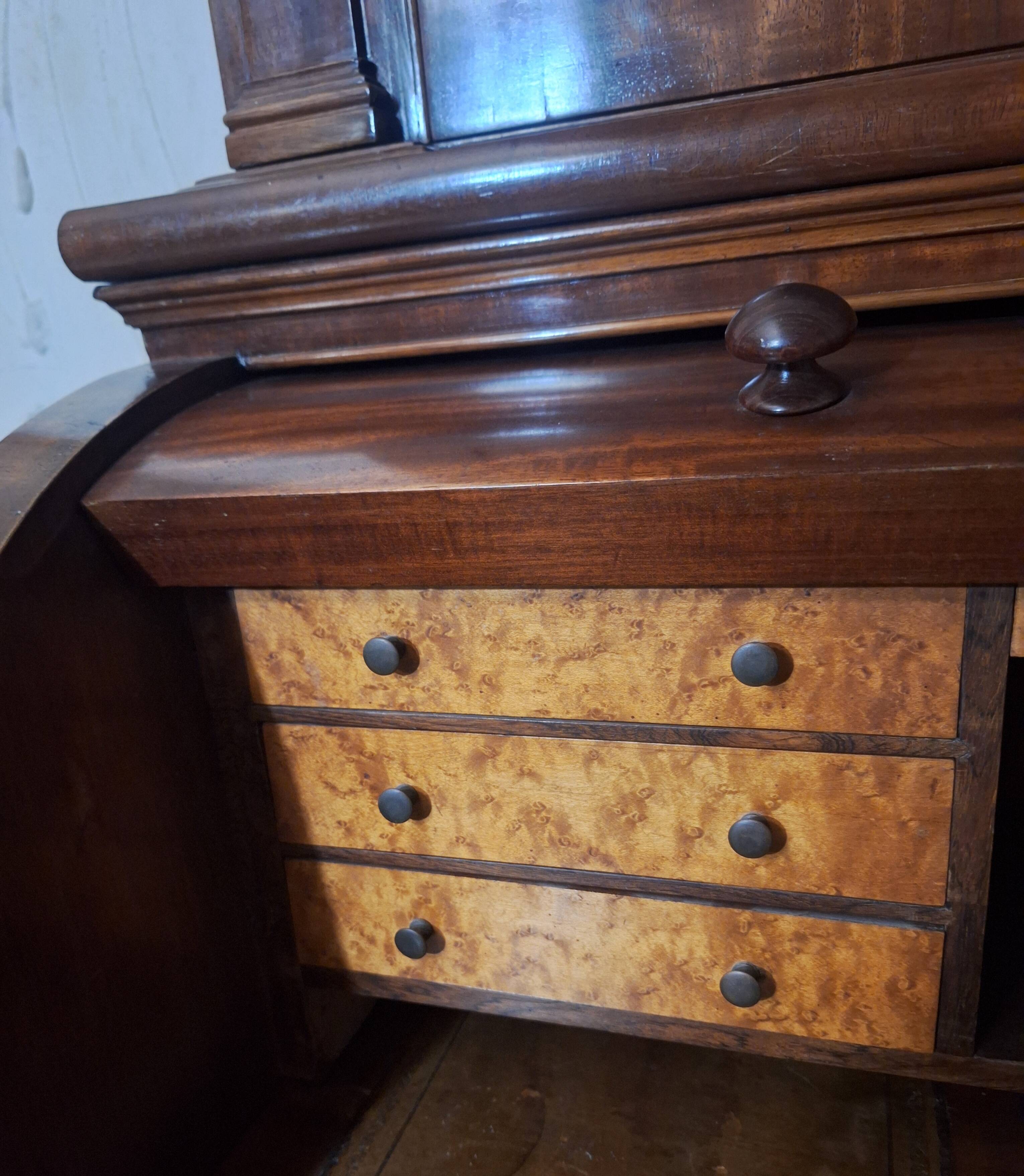 Desk, English writing desk with glass-fronted bookcase